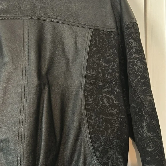 Greg Bell black leather jacket with paisley suede panels. - Picture 9 of 13